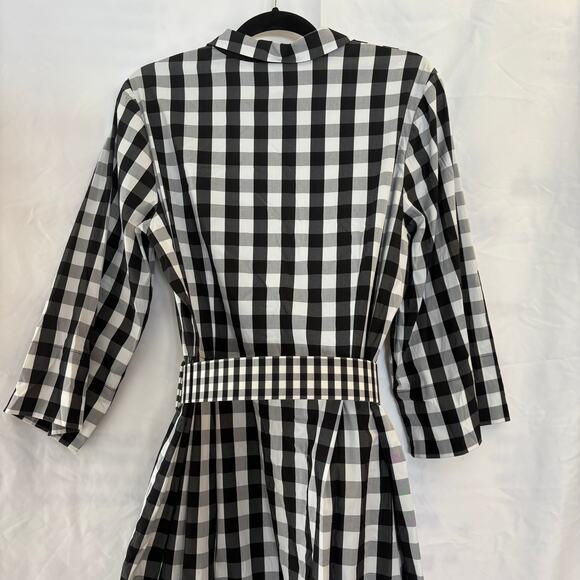 Lafayette 148 Gingham Midi Shirt Dress Large 3/4 Sleeve Black White Button Front - Picture 8 of 9